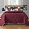 Elegant Comfort 3-Piece Plaid Patchwork Reversible Quilt - Soft Bedspread with Matching Pillow Shams, Heavy Weight Premium Stitching All Season Quilted Coverlet - California King, Burgundy view 3