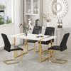 55 Modern Dining Table Set for 4, White Dining Tabletop and Golden Metal Frame, Rectangle Dining Room Table with 4 Black Upholstered Dining Chairs. Dinner table Set for Kitchen and Dining Room. view 1