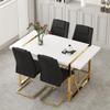 55 Modern Dining Table Set for 4, White Dining Tabletop and Golden Metal Frame, Rectangle Dining Room Table with 4 Black Upholstered Dining Chairs. Dinner table Set for Kitchen and Dining Room. view 2