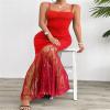 Udeniy Womens Trendy Summer Dresses Short Sleeve V Neck Boho Maxi Dress Flowy Lace Dress Floral Cocktail Dress with Belt view 4