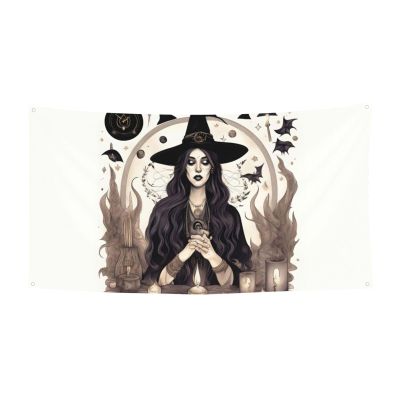 Magic Witch Witchcraft Bohemian Drawing print Event background banner hanging flag 70" x 35 Inch Indoor Outdoor Party Decoration