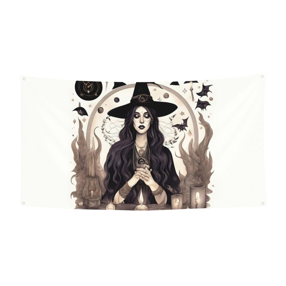 Magic Witch Witchcraft Bohemian Drawing print Event background banner hanging flag 70" x 35 Inch Indoor Outdoor Party Decoration