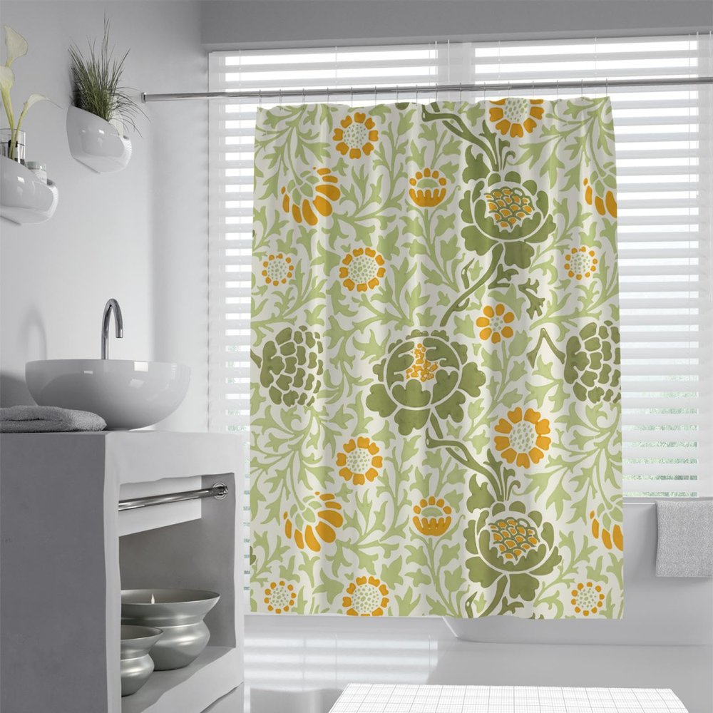 MUKULING Rustic Shower Curtain William Morris Art Grafton Pattern Waterproof Washable Shower Curtain Toilet for Bathroom Bath Decor with Hooks W72xL84in