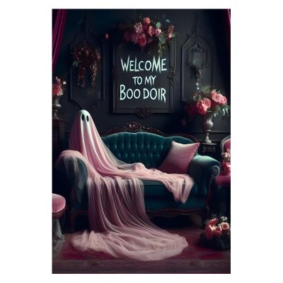 Halloween Witch Poster Gothic Boudoir Decor Welcome To My Boo Doir Ghost Print Dark College Poster Romantic Goth or Emo Present Pink Roses Paintings Print for Bedroom Home Decor 12X16inch Unframed