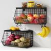 Goozii Black Kitchen Wall Hanging Storage Basket Set of 2, Rustic Stackable Kitchen Counter Fruit Organizer, Wire Baskets Container for Veggie, Garlic, Produce, Onion and Potato (Black Shelf) view 1