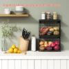 Goozii Black Kitchen Wall Hanging Storage Basket Set of 2, Rustic Stackable Kitchen Counter Fruit Organizer, Wire Baskets Container for Veggie, Garlic, Produce, Onion and Potato (Black Shelf) view 2