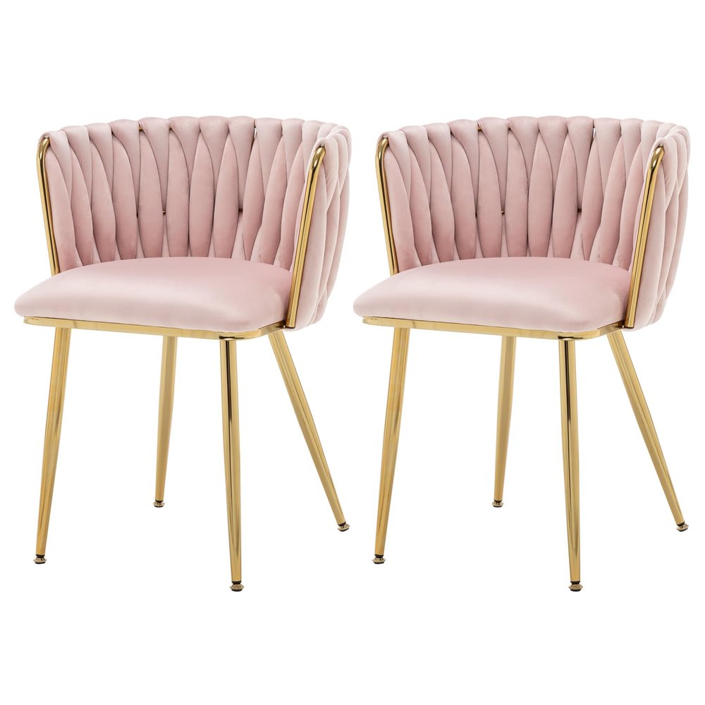 ECHINGLE Velvet Dining Chairs Set of 2, Modern Upholstered Dining Chairs with Gold Metal Legs for Dining Room, Vanity, Kitchen, Living Room(Pink)