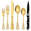 Gold Silverware Set, Ollex 24 Pieces Retro Flatware Set for 4 with Gold Spoons Forks Black Steak Knives Anti-rust Silverware Steel Cutlery Set, Gold Utensil set Mirror Polished&dishwasher safe view 1