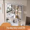 QWEASDF Mirror Cabinet for Bathroom,Bathroom Medicine Cabinet with Lights,LED Bathroom Medicine Cabinet,with Door Bathroom Mirror Cabinet with Defogger, Time Display(Beige,W70*H70cm/W27.5*H27.5in) view 2