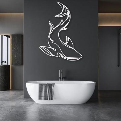 IDADEY Shark Metal Wall Art - Themed Modern Design, Minimalist Line Shark Art - Nautical Decor (White, 24"x18" | 60x45cm)