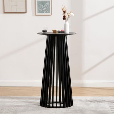 DUOMAY Black Round Bar Table, 43.5" High Wood Bar Table with Stylish Geometric Base, Modern Style Cocktail Tables for Parties, Kitchen, Dining Room, Coffee Shop
