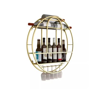 AEYSD-456 Wine Rack Round Wine Rack Wall-Mounted Wine Rack Living Room Shelves Home Display Rack Decorative Rack Bar Wine Glass Holder Wine Storage Organizer(Gold,60 * 60 * 11)
