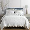 camandy Cotton Quilt Bedding Set Reversible Lightweight Coverlet for All Seasons, 3 Pieces Embossed Floral Solid White Bedspread with Ruffled Edge, Queen Size view 1