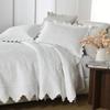 camandy Cotton Quilt Bedding Set Reversible Lightweight Coverlet for All Seasons, 3 Pieces Embossed Floral Solid White Bedspread with Ruffled Edge, Queen Size view 2
