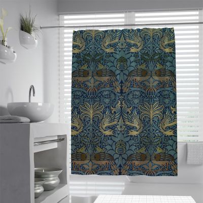 MUKULING William Morris Shower Curtain Set Mid Century Vintage Flower Green Garden Plant Waterproof Fabric Shower Curtain for Bathroom Decor W36xL72in