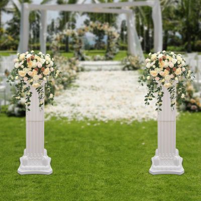 2PCS Venetian Roman Wedding Columns Roman Pillars Roman Decorative White 35-Inches Tall Wedding Party Columns Pedstal Stand Flower Floral Wedding Party Event Road Decorative Columns