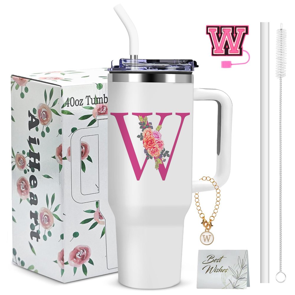 AiHeart Personalized Gifts for Women,Birthday Gifts for Sister,Wife,Best Friend,Monogrammed Customized Gift,Travel Tumbler,Iced Coffee Tumbler,for Christmas,Halloween-W