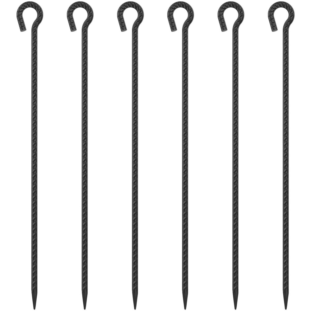 EUOKOK 30 Inch Rebar Stakes 1/2" Diameter 6 Pack, Heavy Duty Steel Ground Anchors with Loop, Extra Long Tree Stakes for Hard Rocky Soil, High Wind Camping Canopy Trampoline, Black