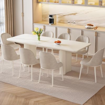 TreLined 9-Piece Modern Dining Set, 78.97" Dining Table Set for 8, Rectangular Kitchen Table with 8 Chairs, White Dining Room Tables Dinner Tables for 4-8 Person