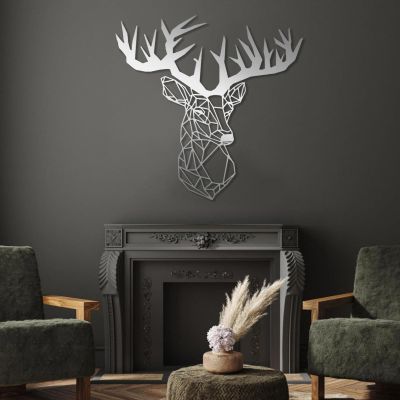 Deer Head Wall Decor, Metal Maximalist Deer Head Wall Decor, Geometry Art Wall Decor, Metal Wall Art Wildlife, Farmhouse Wall Decor, Wall Decor Living Room, Gift for Wildlife Lovers (19" x19"|47x47cm, Silver)
