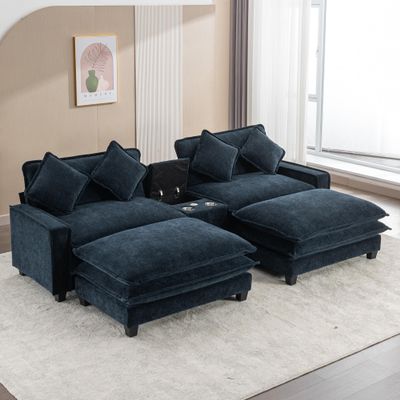 112.6" Sectional Sofa, U/L Shaped Couch, Cloud Couch, Chenille Upholstered Sofa, Sectional Modular Sofa, Modern U Shaped Sectional Sofa, Sectional Sofas for Living Room (Blue)