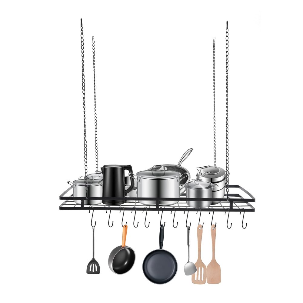 RABEEXP Ceiling Pot Rack with 12 Hooks - 31.5x15.7x1.97 Inch Multi-Purpose Organizer for Home, Restaurant, Kitchen Cookware Organization