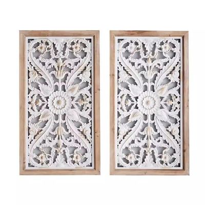GZHERVICES Large Carved Wood Sculpture Panels Set, Antique Wooden Panels Wall Art Dcor Elegant Wood Wall Art Plaque Sculpture Hanging Wall Dcor for Hotel Homestay Tea Room(2PCS/83x3.5x75cm)