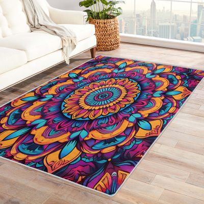 TANTANICAL Mandala Rug 4x6, Bohemian Rugs for Bedroom Living Room, India Area Rug, Mandala Decor, Indoor Floor Carpet, Washable Non Slip Stain Resistant