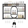 BYJSJY Wine Rack Wall Mounted, LED Lighted Liquor Bottle Display Shelf, Metal Bar Unit Floating Shelves Bottle Holder, Hanging Goblet Display, for Home Kitchen Organizer Decor(Black,120x15x80cm) view 1