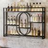 BYJSJY Wine Rack Wall Mounted, LED Lighted Liquor Bottle Display Shelf, Metal Bar Unit Floating Shelves Bottle Holder, Hanging Goblet Display, for Home Kitchen Organizer Decor(Black,120x15x80cm) view 2