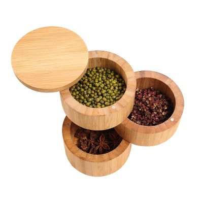 Topyond Kitchen Spice Divided Storage Box,Home 3 Tier Wood Container 3 Tier Seasoning Container Wood Seasoning Organize