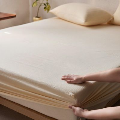 FCLDESHOP Deep Pockets,Soft and Comfortable Pure Cotton Mattress Cover Deep Pocket, Bedroom Solid Color Washed Cotton Box Spring Bed Cover,White,180 * 200cm (71 X 79inch)