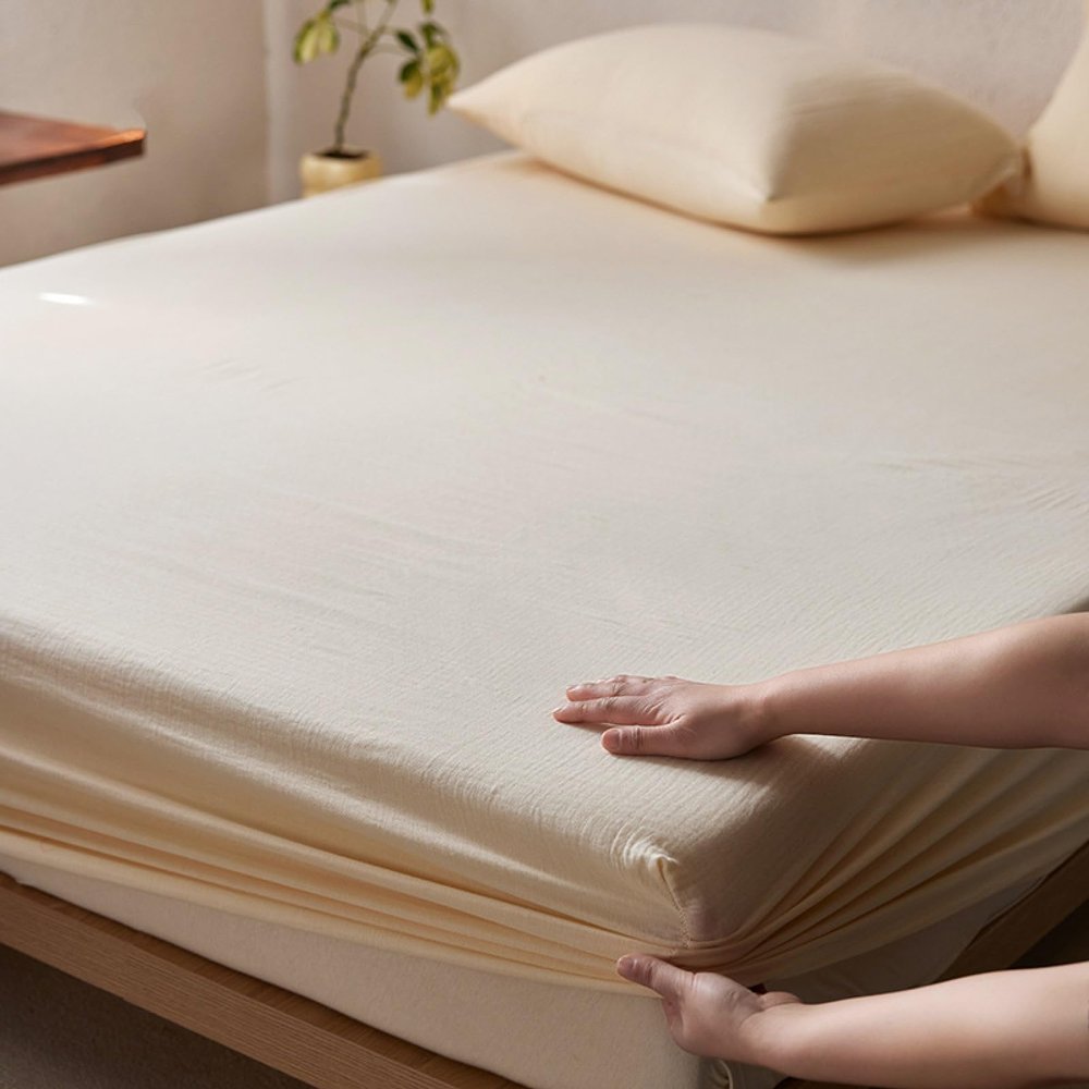 FCLDESHOP Deep Pockets,Soft and Comfortable Pure Cotton Mattress Cover Deep Pocket, Bedroom Solid Color Washed Cotton Box Spring Bed Cover,White,180 * 200cm (71 X 79inch)