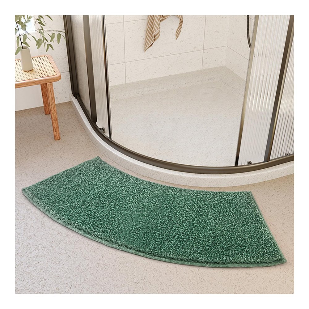 Anti-Slip Mat Solid Color Curved Absorbent Floor Mat Fan-Shaped Carpet 16x39 Inch Shower Room Door Mat Thickened Bathroom(Style4)
