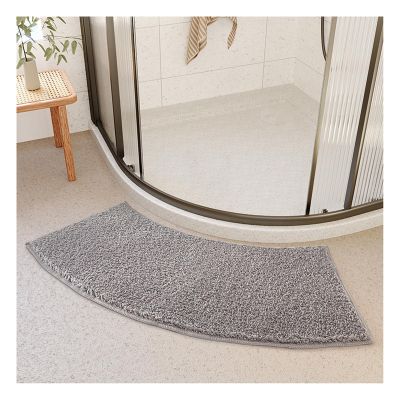 Fan-Shaped Carpet Solid Color Curved Absorbent Floor Mat Shower Room Door Mat 16x39 Inch Thickened Bathroom Anti-Slip Mat(Style2)