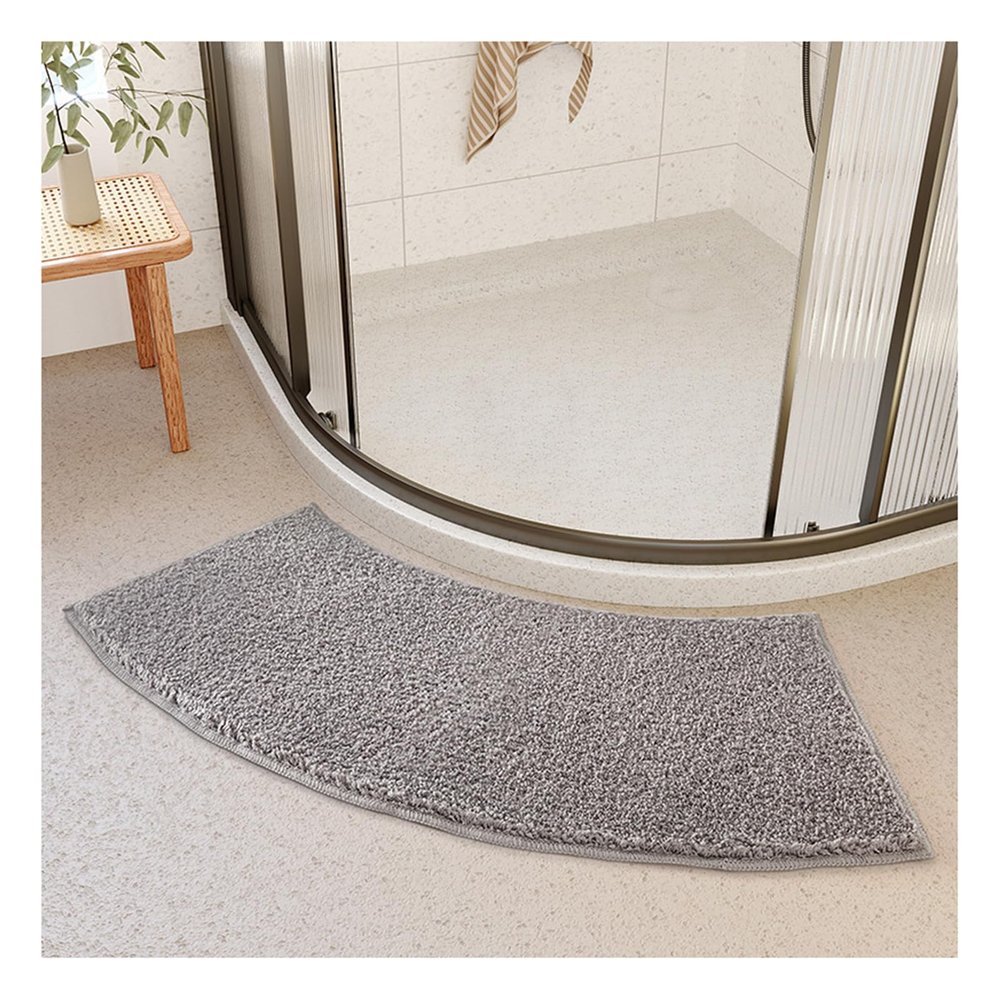 Fan-Shaped Carpet Solid Color Curved Absorbent Floor Mat Shower Room Door Mat 16x39 Inch Thickened Bathroom Anti-Slip Mat(Style2)