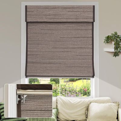 MiLin No Tools No Drill Cordless Roman Shades Privacy Linen Blackout Roman Window Natural Linen Fabric Blinds for Windows Treatment Bedroom Kitchen Living Room (Dark Brown, 24 1/2" W x 72" H)