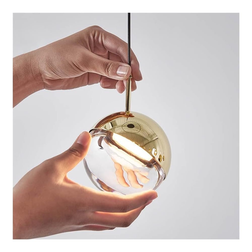 Post-Modern 3W LED Mini Pendant Light: Mid-Century Spherical Chandelier Fixtures for Dining Room, Kitchen Island - Height Adjustable Ceiling Hanging Lighting(Gold)
