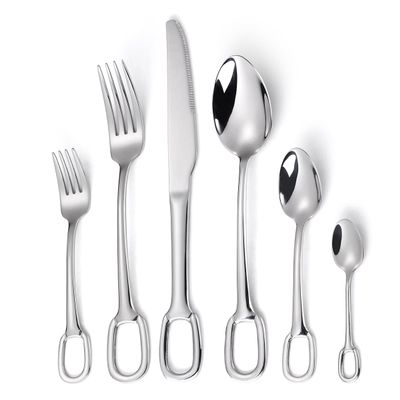 ONUIFIKE Silverware Set, 6/24/36/48/60/72 Pieces Creative Tableware 304 Stainless Steel Spoon Ring Hotel Home Steak Knife And Fork Spoon Hanging Hole Fork Tea Spoon, Home Cutlery Flatware Set(Silver,