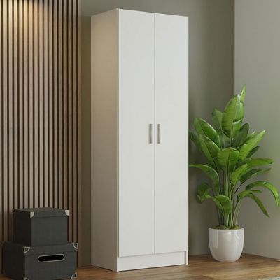 Madesa Pantry Storage Cabinet Armoire Closet with 2 Doors and 5 Utility Shelves 23" L Wooden Organization Unit for Bedroom, Office, Laundry Room, Kitchen, and Garage - White