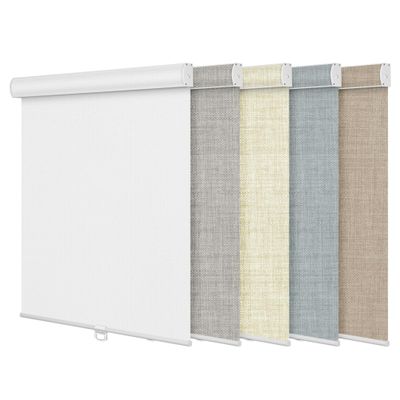 BERISSA Blackout Linen Fabric Roller Blinds with Cassette Valance, Room Darkening Window Shades Pull Down, Thermal Insulation (24.5"W x 64"H) White