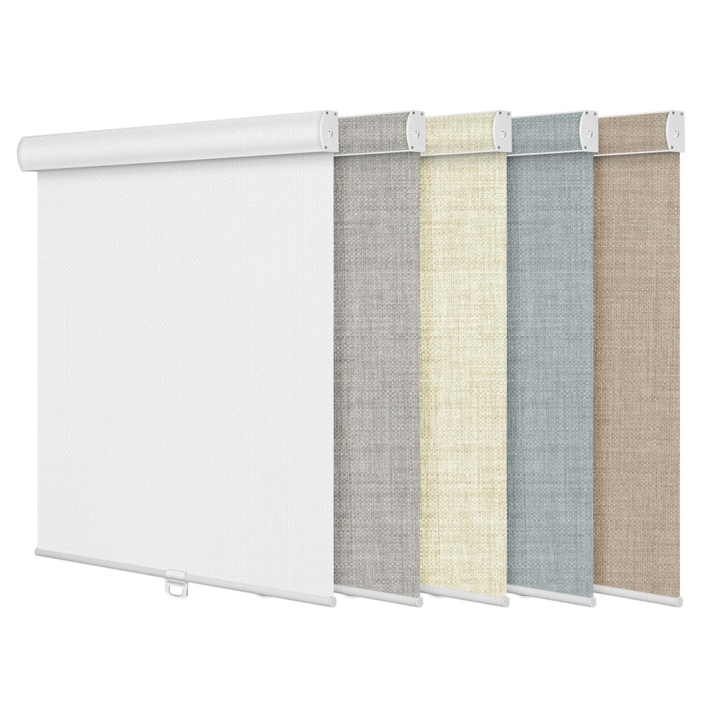 BERISSA Blackout Linen Fabric Roller Blinds with Cassette Valance, Room Darkening Window Shades Pull Down, Thermal Insulation (24.5"W x 64"H) White