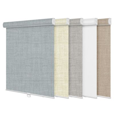 BERISSA Blackout Linen Fabric Roller Blinds with Cassette Valance, Room Darkening Window Shades Pull Down, Thermal Insulation Custom Shades (22"W x 36"H) Blue