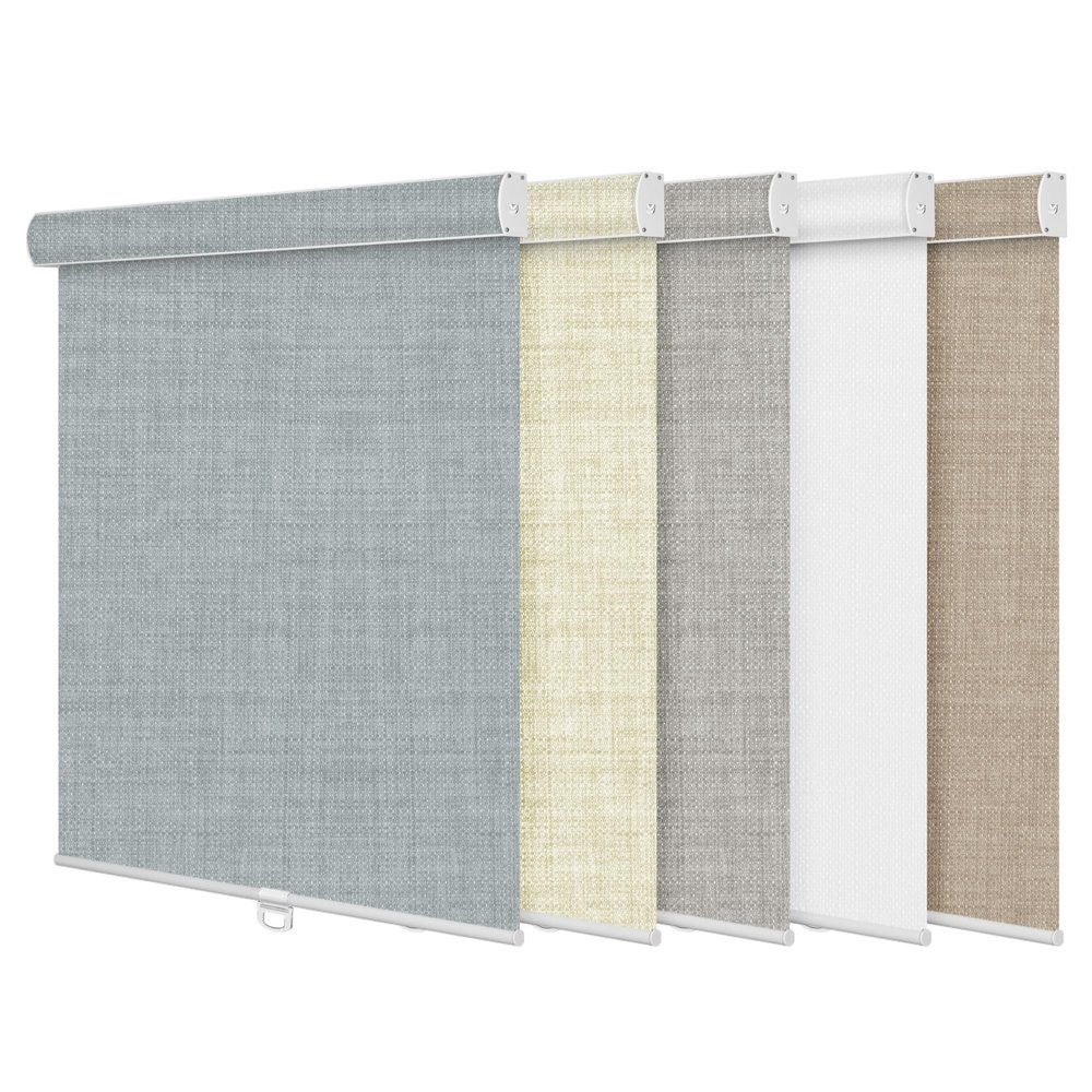 BERISSA Blackout Linen Fabric Roller Blinds with Cassette Valance, Room Darkening Window Shades Pull Down, Thermal Insulation Custom Shades (22"W x 36"H) Blue