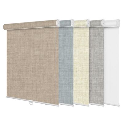 BERISSA Blackout Linen Fabric Roller Blinds with Cassette Valance, Room Darkening Window Shades Pull Down, Thermal Insulation Custom Shades (86"W x 44"H) Brown