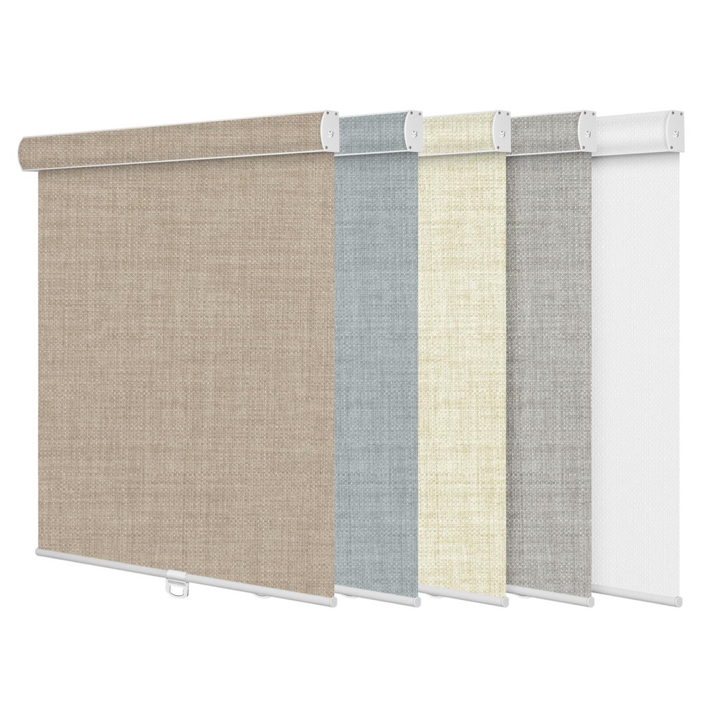 BERISSA Blackout Linen Fabric Roller Blinds with Cassette Valance, Room Darkening Window Shades Pull Down, Thermal Insulation Custom Shades (86"W x 44"H) Brown