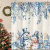 Winter Christmas Shower Curtain,Holiday Blue Snowman Bath Curtain for Xmas Gift, Eucalyptus Leaf Flower Floral Bathroom Accessories Curtain, Waterproof Washable Fabric 12 Pack Metal Hooks 70X75in view 1