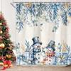 Winter Christmas Shower Curtain,Holiday Blue Snowman Bath Curtain for Xmas Gift, Eucalyptus Leaf Flower Floral Bathroom Accessories Curtain, Waterproof Washable Fabric 12 Pack Metal Hooks 70X75in view 2