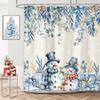Winter Christmas Shower Curtain,Holiday Blue Snowman Bath Curtain for Xmas Gift, Eucalyptus Leaf Flower Floral Bathroom Accessories Curtain, Waterproof Washable Fabric 12 Pack Metal Hooks 70X75in view 3