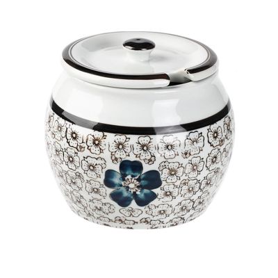 600ml Ceramic Spice Jar, Kitchen Canister Ceramic Food Storage Jar with Airtight Lid for Coffee Tea Salt Cereal Blue
